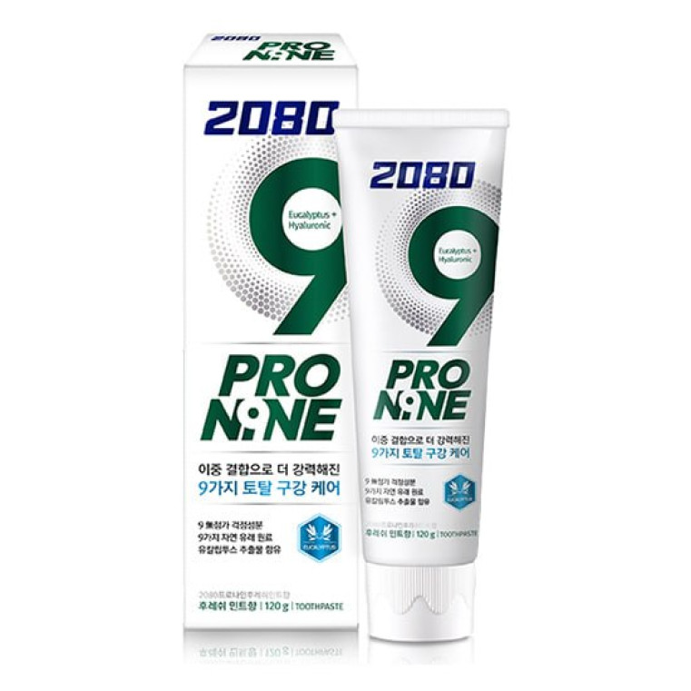 Dental Clinic 2080 Pro Nine Toothpaste Eucaliptus+Hyaluronic Отбеливающая мятная зубная паста с эвкалиптом и гиалуроновой кислотой