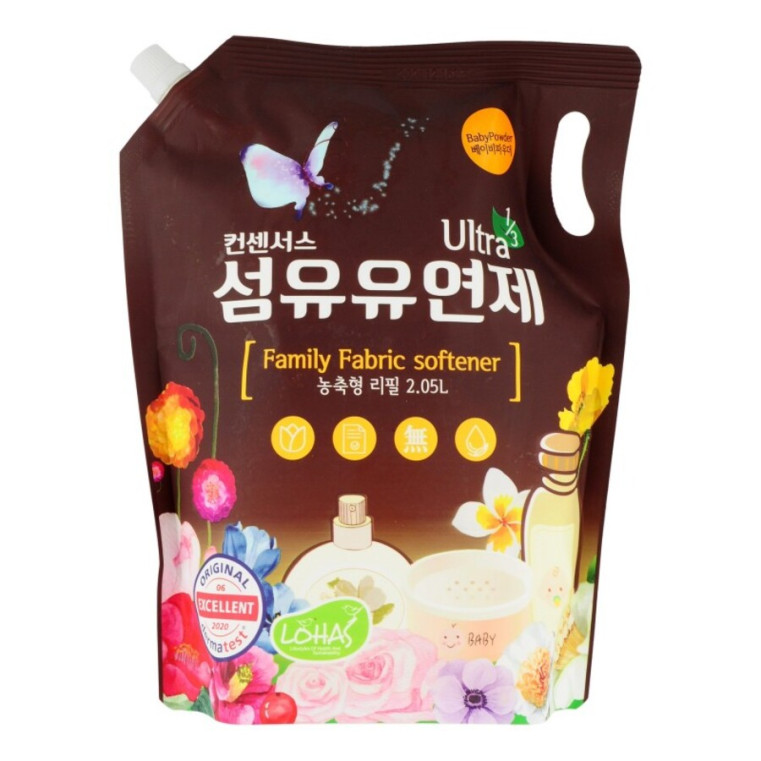 Consensus Fabric Softener Baby Powder Кондиционер для белья для всей семьи с ароматом детской присыпки, мягкая упаковка, 2,05 л