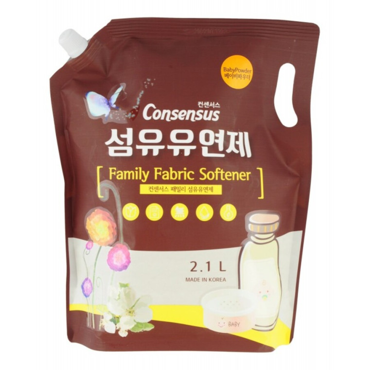 Consensus Fabric Softener Baby Powder Кондиционер для белья для всей семьи с аромат детской присыпки, мягкая упаковка, 2,1 л