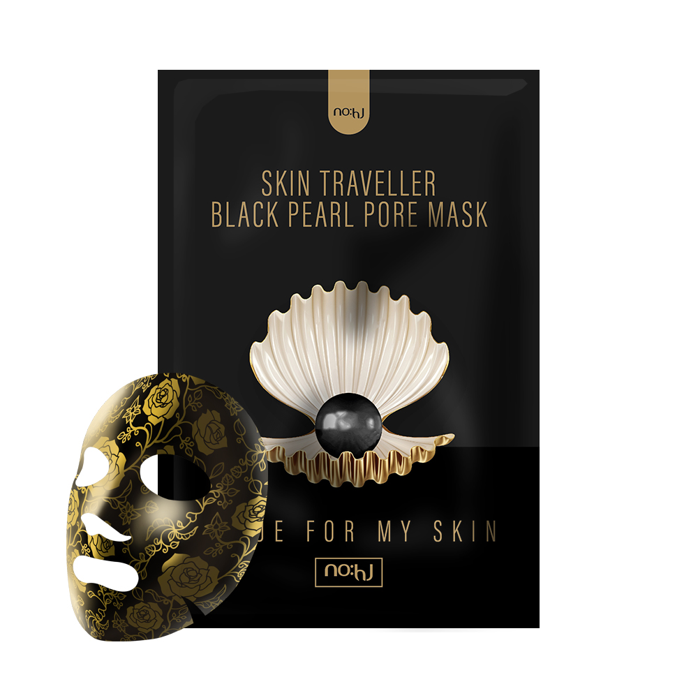 No:hj Skin Traveller Black Pearl Pore Mask Черная тканевая маска с экстрактом жемчуга для сияния кожи