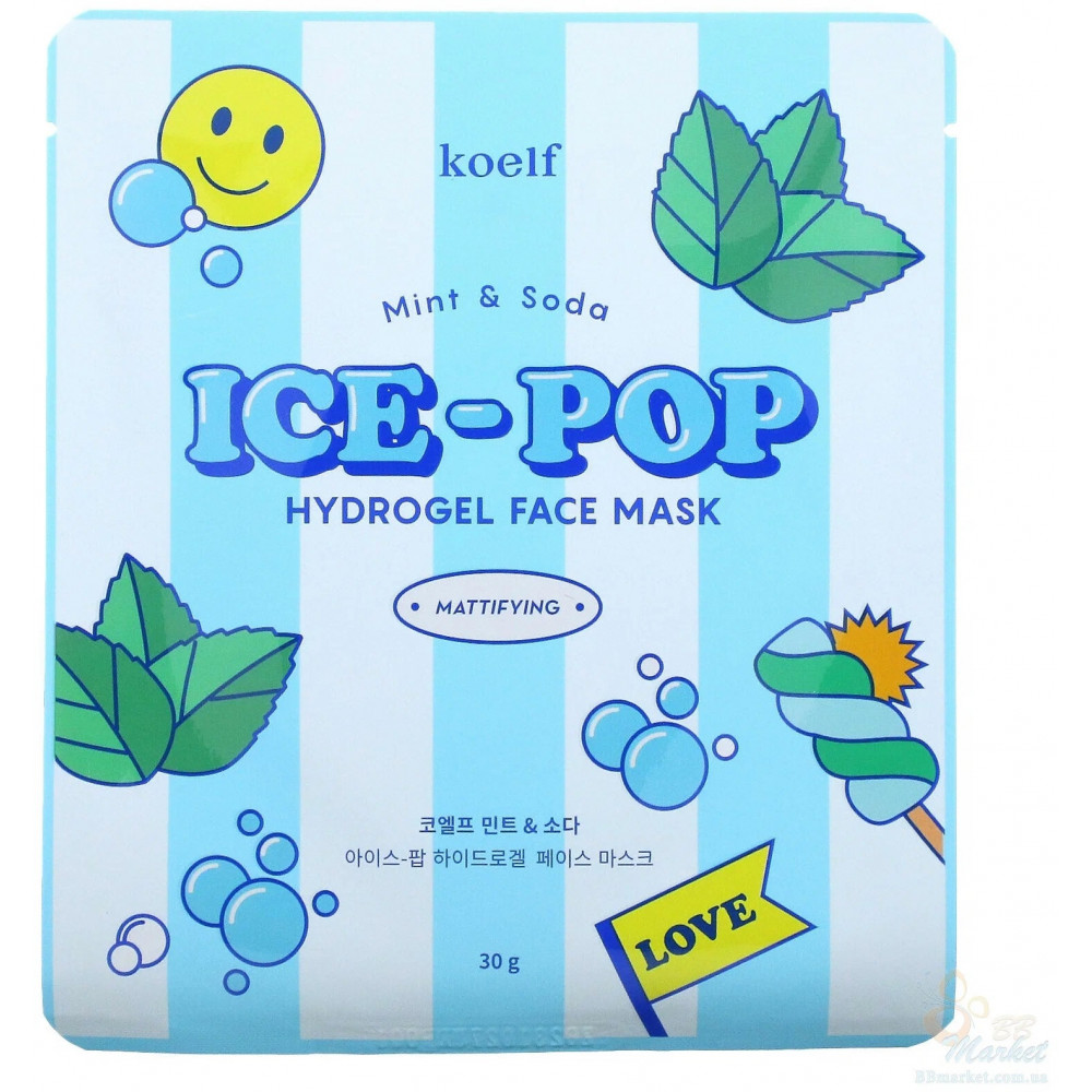 Koelf Ice-Pop Hydrogel Face Mask Mint & Soda Освежающая гидрогелевая маска с мятой и содой