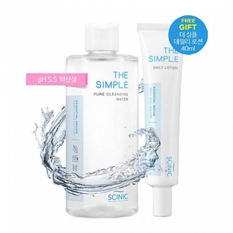 Scinic The Simple Pure Cleansing Water + Daily Lotion Слабокислотная мицеллярная вода + лосьон